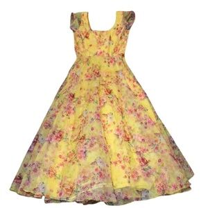 Vintage Maxi Dress Size XS Yellow Floral Gown
